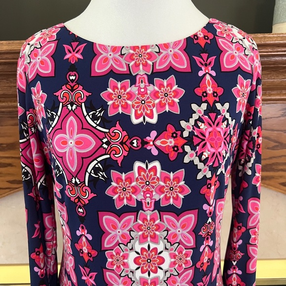 Vince‎ Camuto Pink and Blue Lined Floral Geometric Sheath Dress Size 4 - Picture 4 of 13